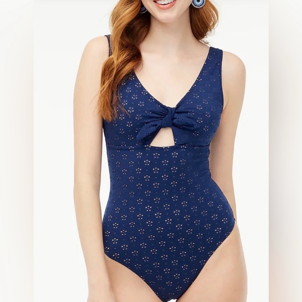 Jcrew Factory Navy Blue Eyelet One-Piece Swimsuit with cutout and bow